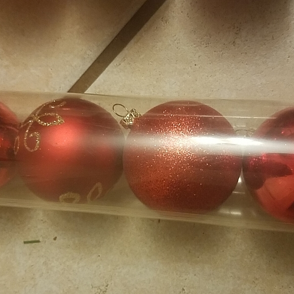 Christmas Tree Shops 2 tube bundle of shatterproof red Christmas ornamen… - Picture 4 of 5